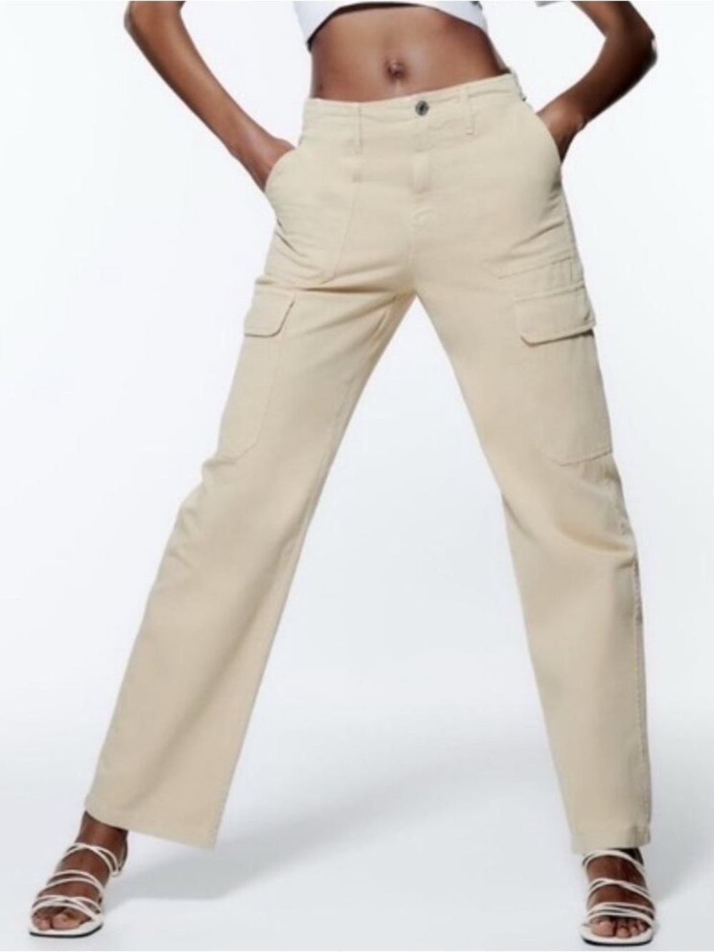 Zara Beige Cargo Pants - Classic Straight Fit